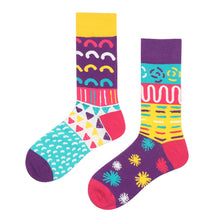 Load image into Gallery viewer, Asymmetrical Color Retro Personality Male And Female Couple Mid-length Cotton Socks
