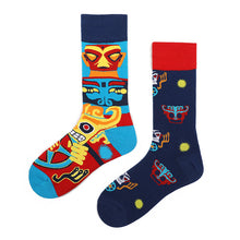 Load image into Gallery viewer, Asymmetrical Color Retro Personality Male And Female Couple Mid-length Cotton Socks
